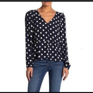 NWT J. Crew Polka Dot L/S V Neck Blouse Navy with white dots Sz 10